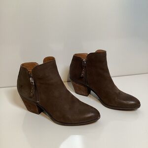 Frye Dark Brown Judith Leather  Double Zip Ankle Booties